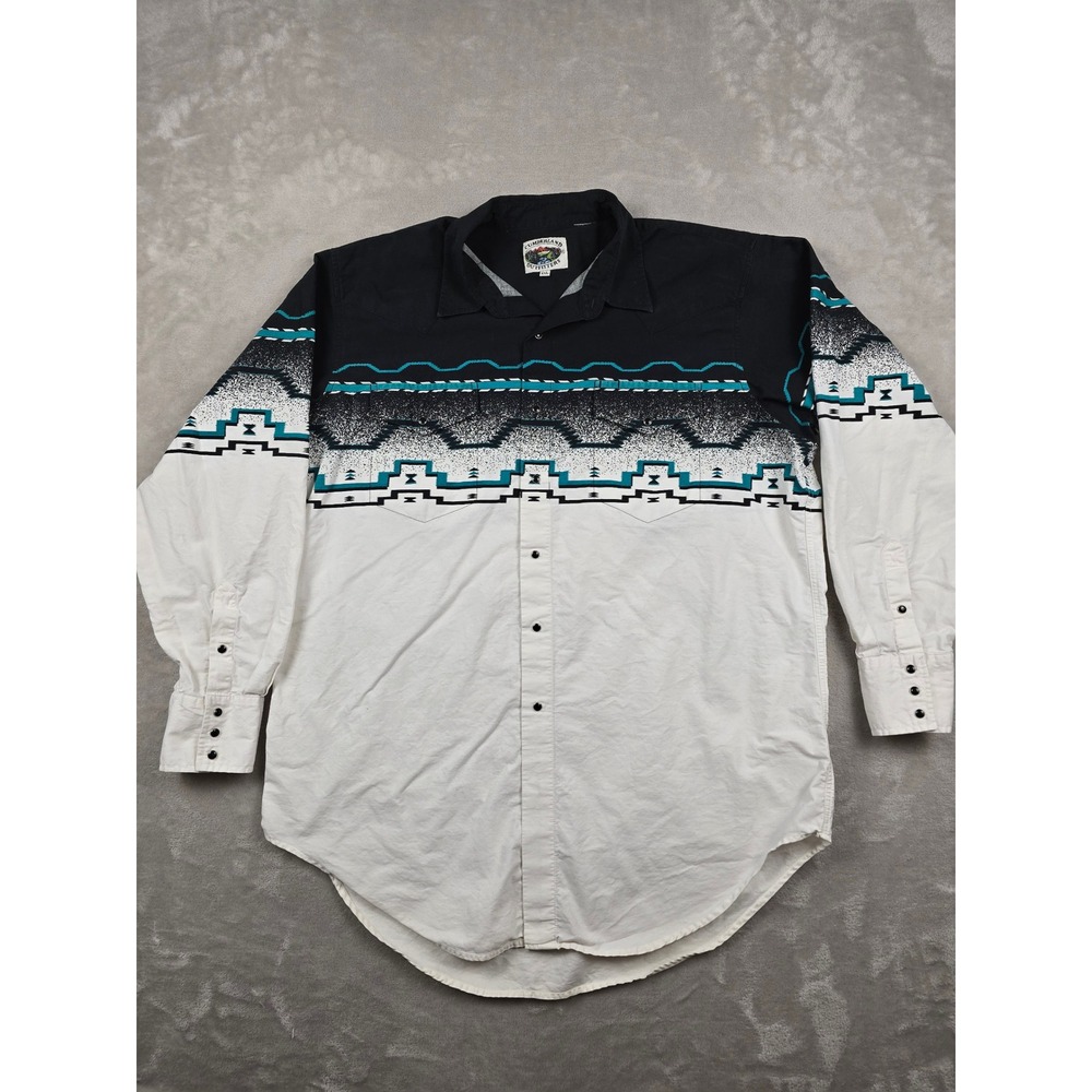 Vintage Cumberland Outfitters Western Shirt Men XXL White Black Aztec Pearl Snap